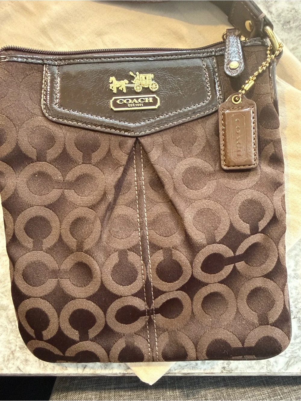 Coach Brown Signature Canvas Crossbody with Gold Hardware